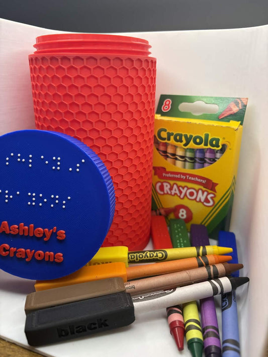 Personalized Braille Crayon Holder and Caps Set | Crayola 8-Pack Accessible Coloring