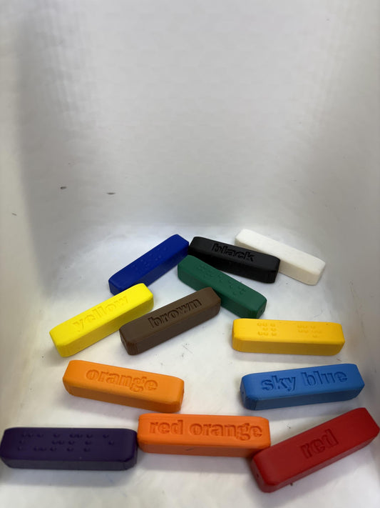 Braille Colored Pencil Toppers — Set of 12 for Crayola Pencils | 3D Printed Accessibility Tool for Visually Impaired Students | TVI