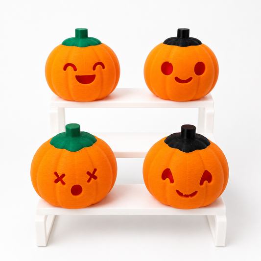 Set of 4 3D Printed Halloween Pumpkins | Interchangeable Faces, Tops
