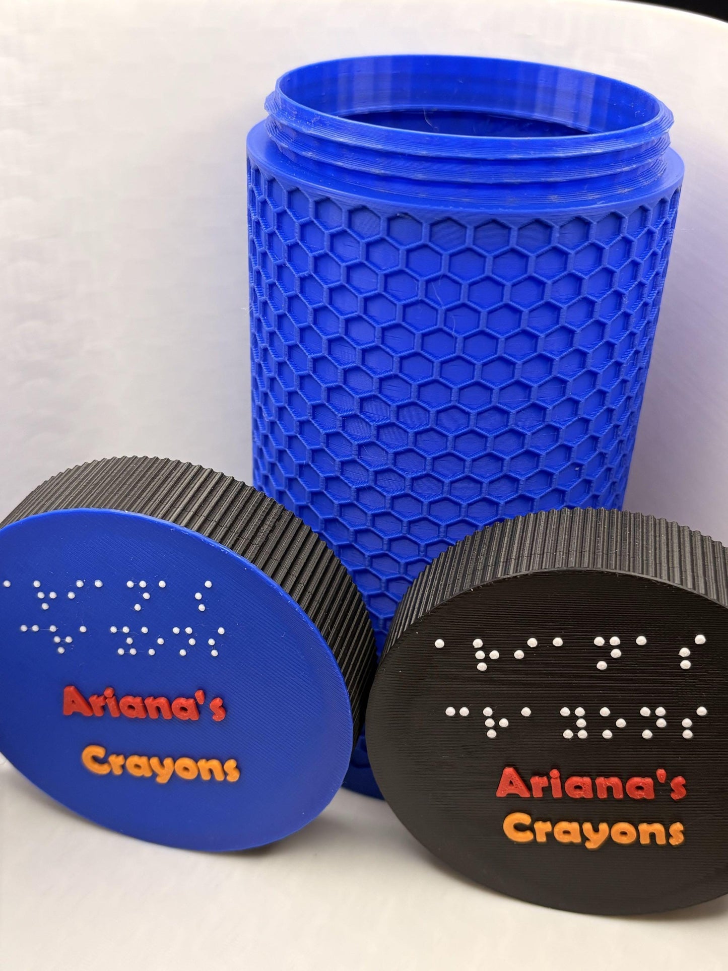 Personalized Braille Crayon Holder | Honeycomb or Smooth 3D Printed Name Container