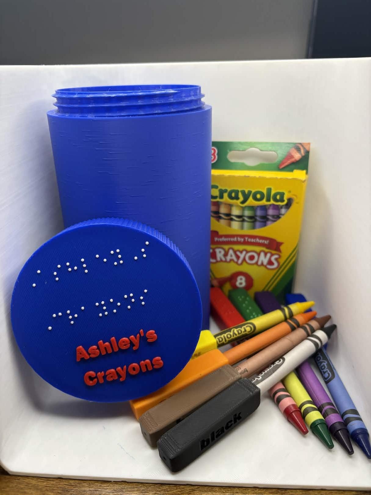 Personalized Braille Crayon Holder and Caps Set | Crayola 8-Pack Accessible Coloring